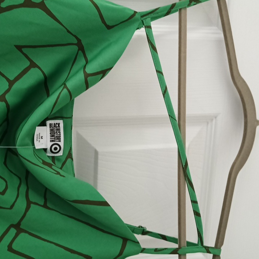 NWT MED Green Geometric SATIN Dress with Spaghetti Straps - Picture 6 of 8